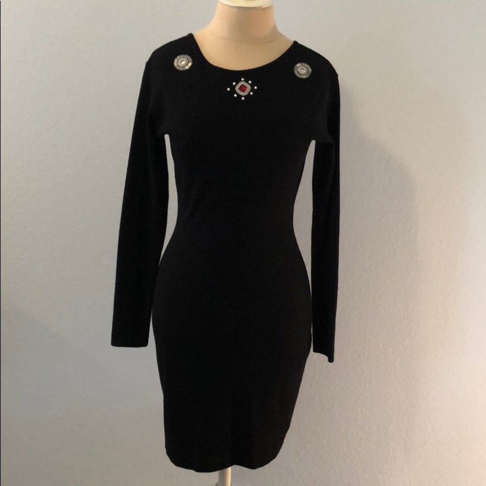 Black Embellished Knit Mini Dress